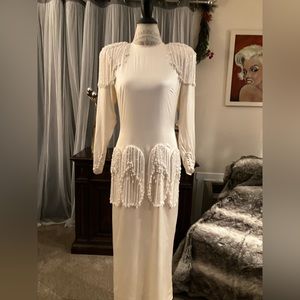 Vintage Dress Formal Silk ,Chrystal & Pearl Beading with Art Deco w/Modern vibe